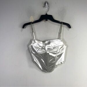 Diamante Satin Corset Top, Women's Size S - White